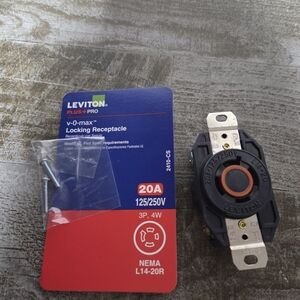 Leviton 20 Amp Nylon Grounding Locking Outlet, Black 2410-CS